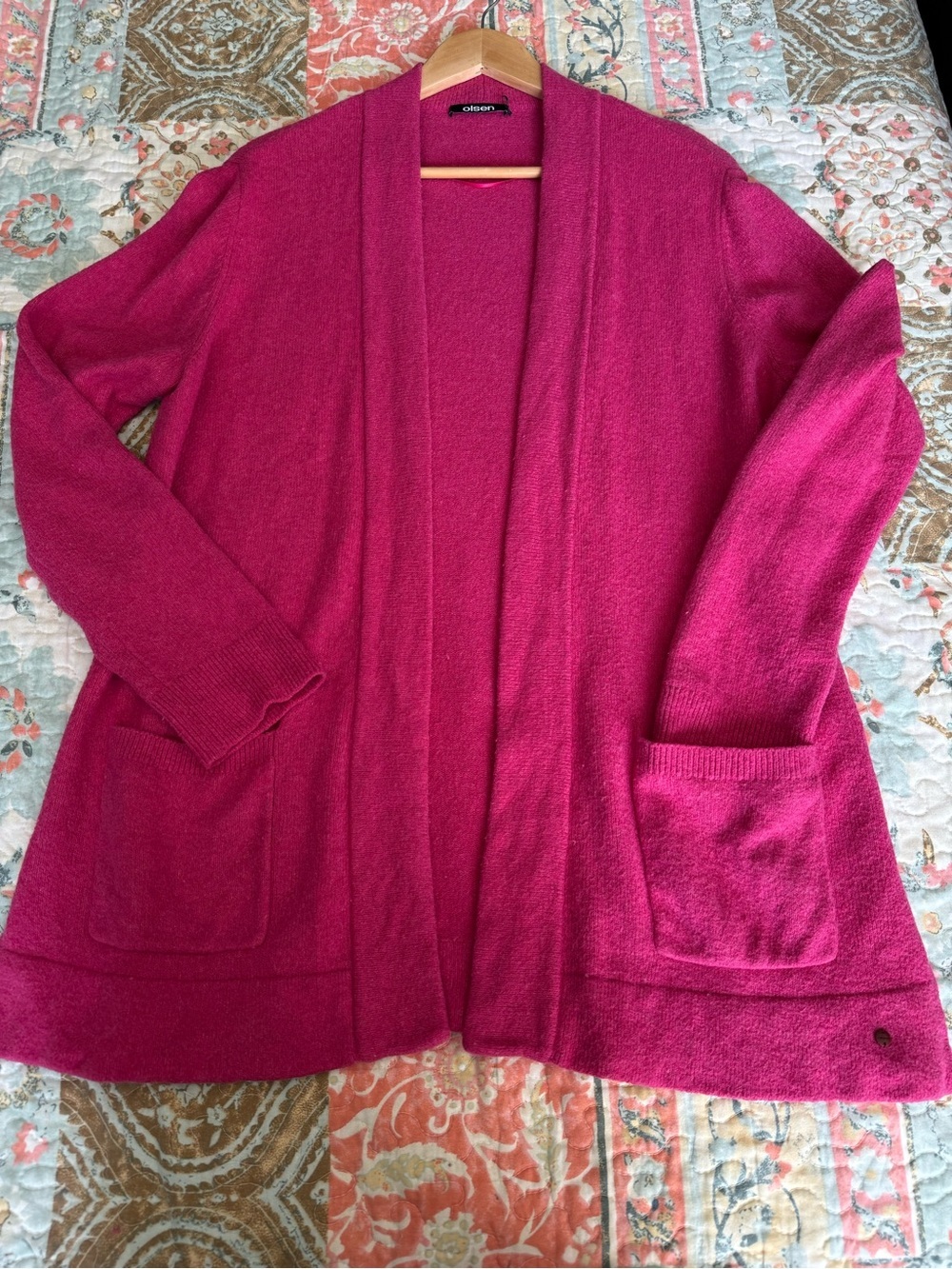 Women's Open-Front Hot Pink Cardigan with Pockets - Picture 8 of 13